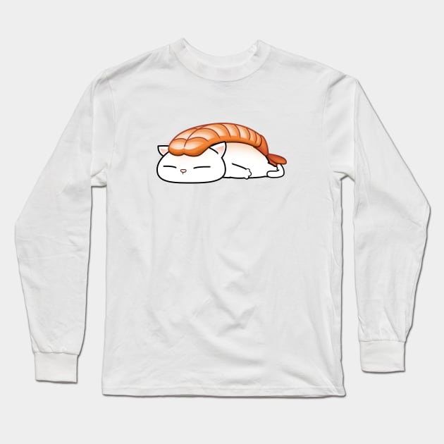 Chubby Cat Shrimp Sushi Long Sleeve T-Shirt by Takeda_Art